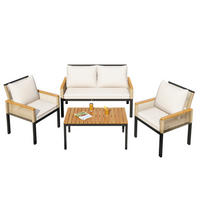 LOUNGESET Beige Rattan Doppelsofa 2 Sessel Tisch - Beige, Metall - FLIEKS