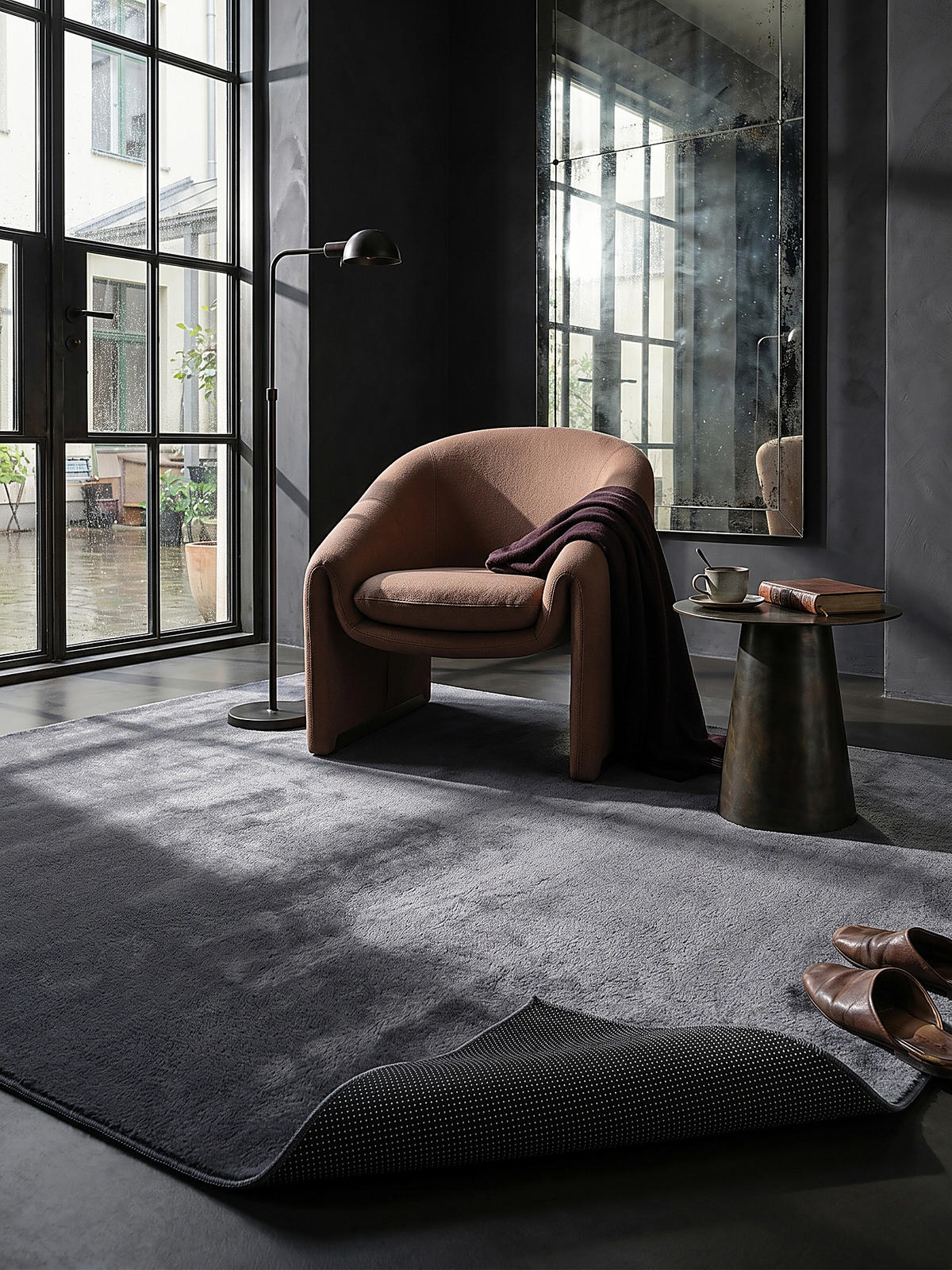KURZFLORTEPPICH Antirutsch Uni DOUBS Polyester Anthrazit 200 x 280 cm - Anthrazit, Textil (200/280cm) - KADIMA DESIGN