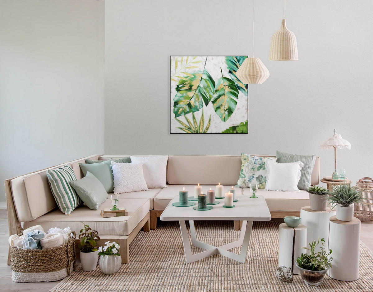 ACRYLBILD HANDGEMALT 90/90 cm - Weiß/Grün, Holz/Textil (90/90cm) - KUNSTLOFT