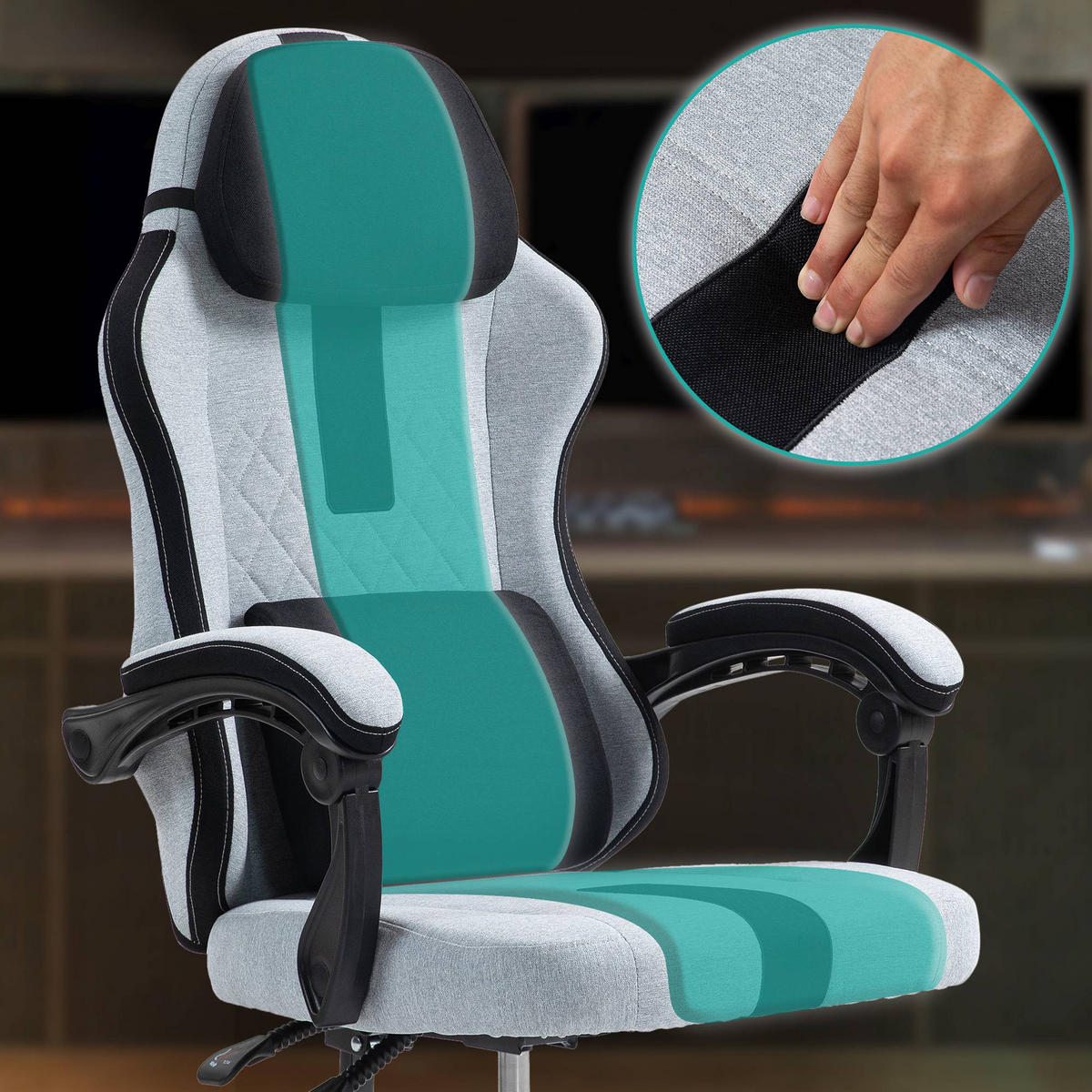 BÜROSTUHL Zayro Stoff grau/schwarz - Schwarz/Grau, Textil/Metall (65/132/65cm) - TPFLiving