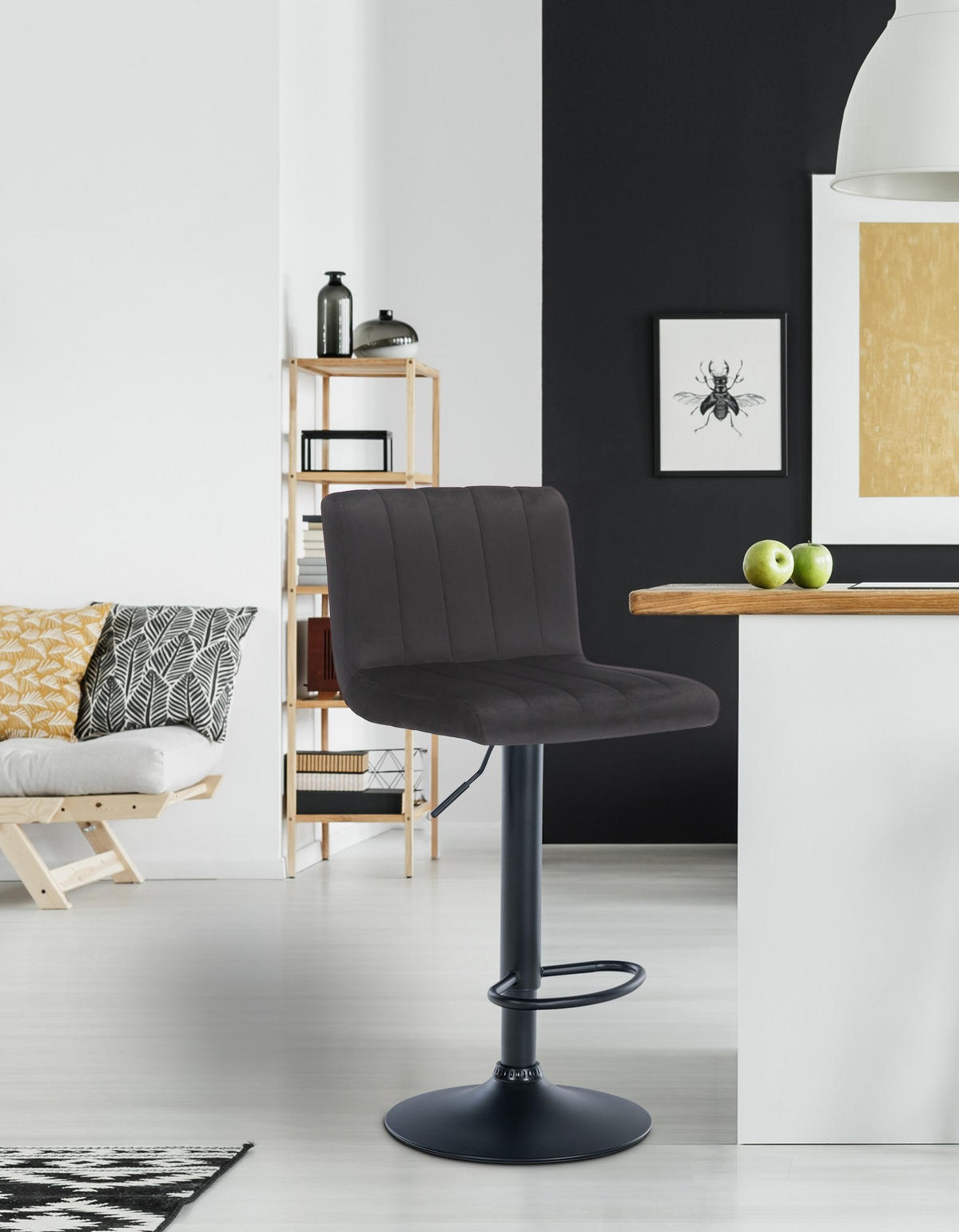 BARHOCKER Jamie Samt 87-107x41x49 cm schwarz - Schwarz, Textil (41/87/49cm) - furnicato