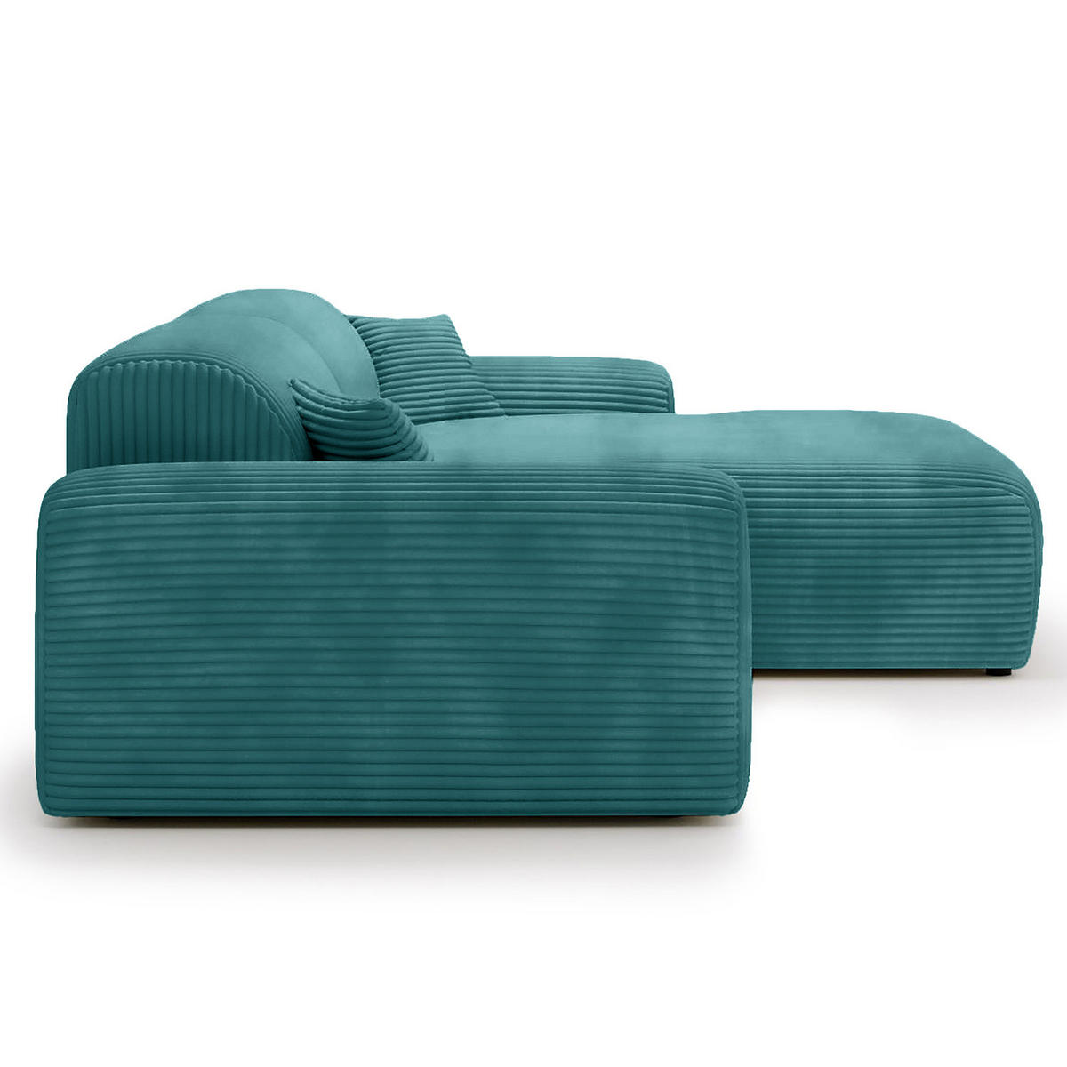 ECKSOFA mit Longchair - Cord - Türkis/Schwarz, Kunststoff/Textil (284/178cm) - home24