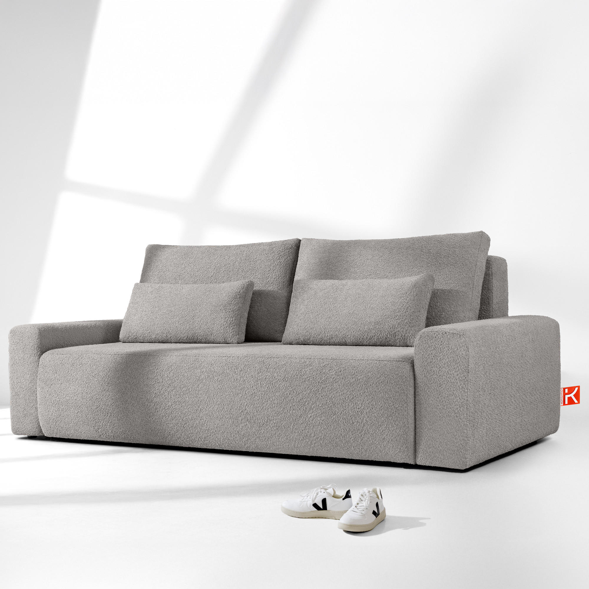 3-SITZER SCHLAFSOFA MOLLIS, Bouclé, Stahl - Edelstahlfarben, Holz/Holzwerkstoff (250/93/108cm) - KONSIMO®