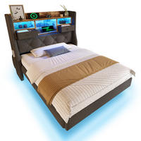 POLSTERBETT 90/200 cm mit LED-Beleuchtung, USB- und Type-C-Ladeanschlüssen sowie Stauraumkopfteil und Matratze, Grau - Grau, Textil (90/200cm) - Redom