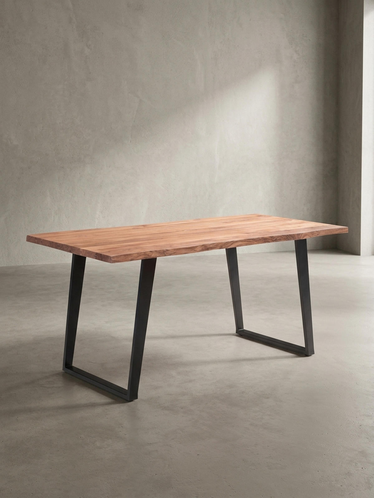 ESSTISCH Massivholz Baumkante Metall U-Gestell Handgefertigt ATOLL, Goldbraun-Schwarz 140x80x76 cm - Schwarz/Braun, Holz/Metall (80/140/76cm) - KADIMA DESIGN