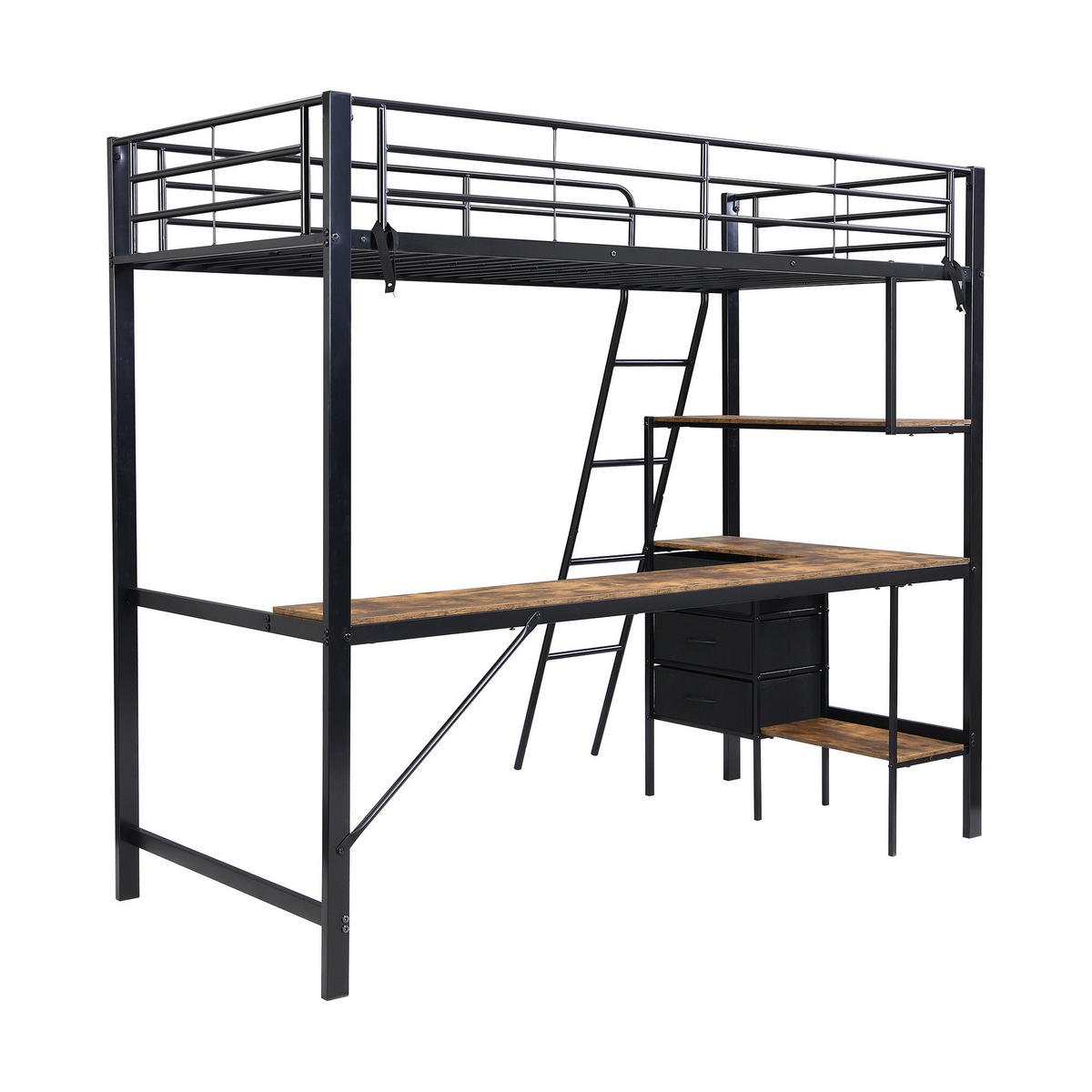 HOCHBETT 90/200 cm Schwarz, Dunkle Walnuss - Schwarz, Metall - Raumix