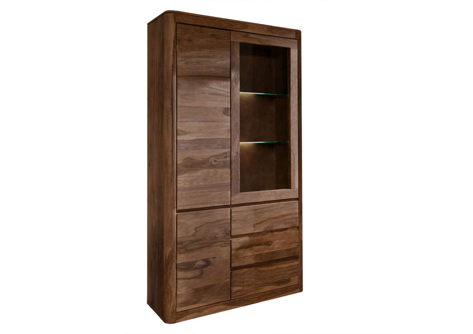 VITRINE Sheesham 109x40x202 rot-braun gebeizt TORONTO #111 - Dunkelbraun, Holz (109/202/40cm) - Massivmoebel24