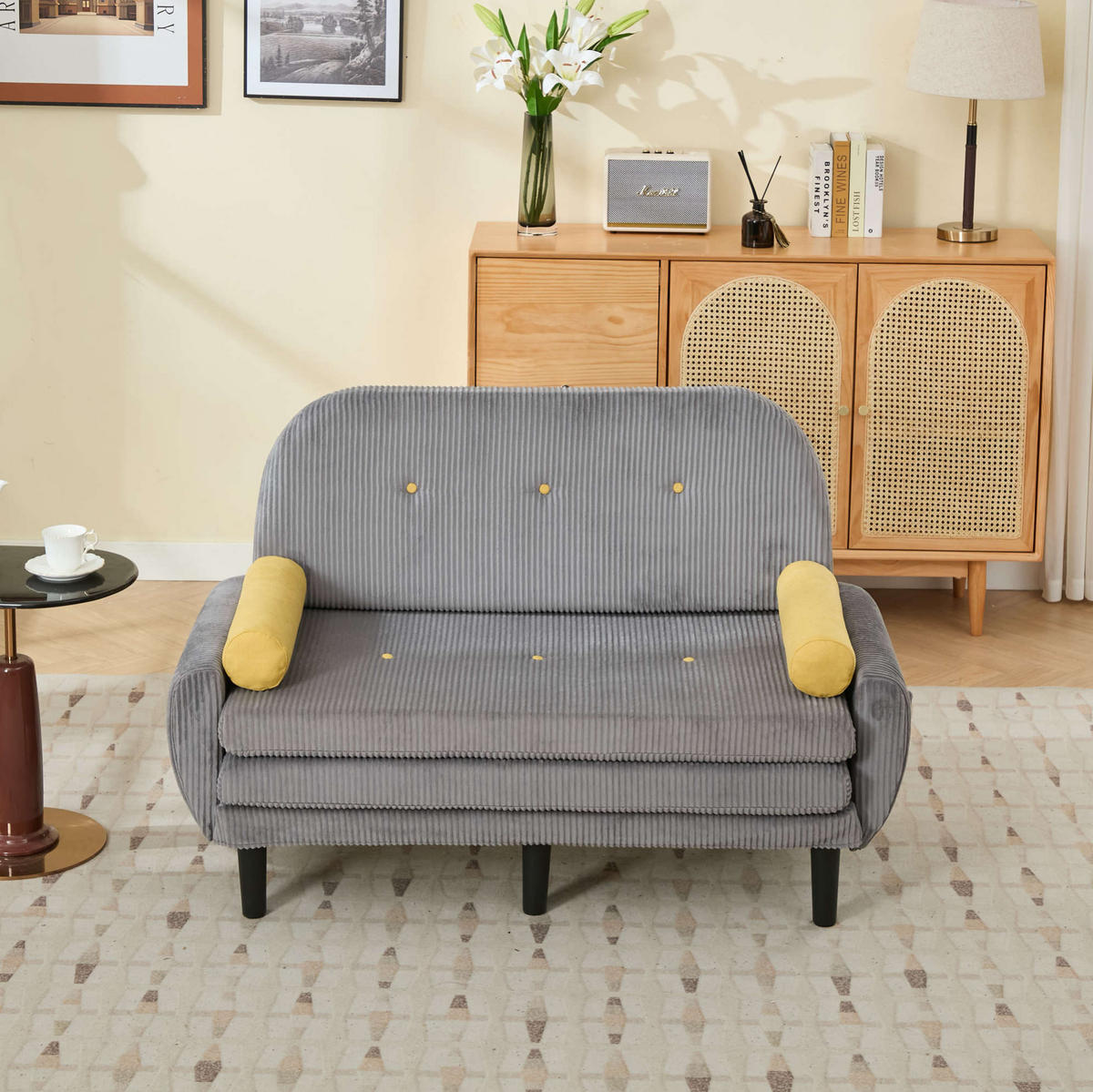 SOFA verstellbar Grau mit Stauraum und 2 Kissen - Grau, Kunststoff (77/85/133.5cm) - Meubliv