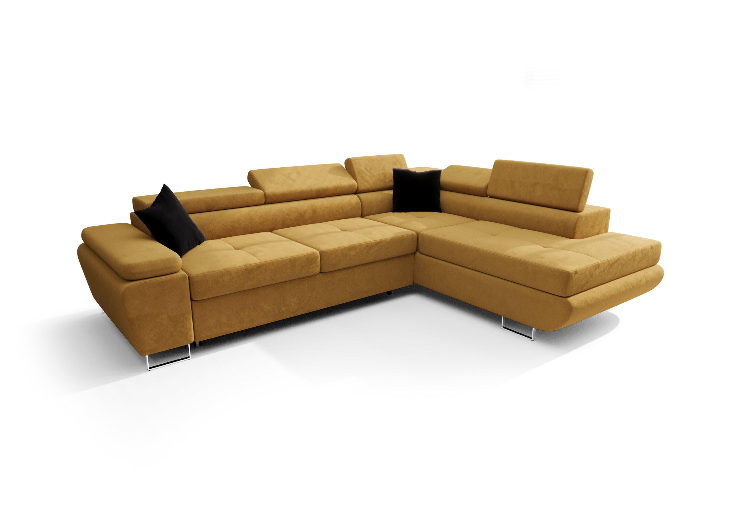 ECKSOFA KONGO RBN04, Eckcouch in L-Form mit Schlaffunktion, Farbe: Gelb, Velourstoff, Ottomane Rechts - Gelb, Textil (272/200cm) - O-Sofa