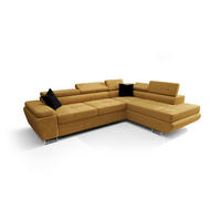 ECKSOFA KONGO RBN04, Eckcouch in L-Form mit Schlaffunktion, Farbe: Gelb, Velourstoff, Ottomane Rechts - Gelb, Textil (272/200cm) - O-Sofa