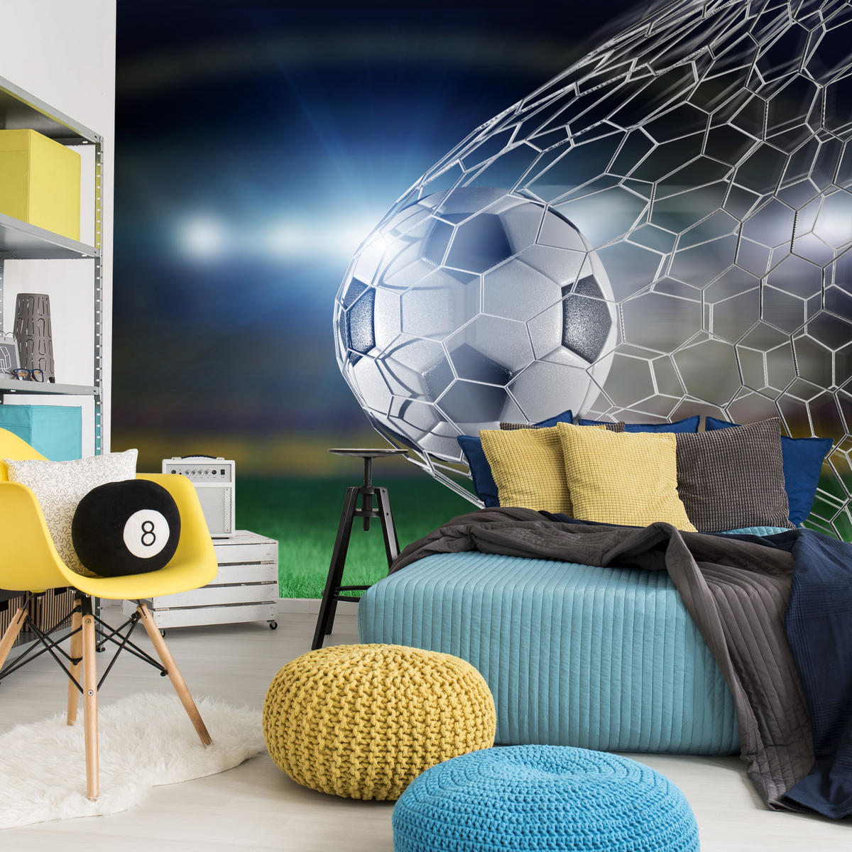 FOTOTAPETE für Jugendzimmer Fußball Tor Stadion Ball 100x70 - Schwarz/Weiß, Papier (100/70cm) - Muralo