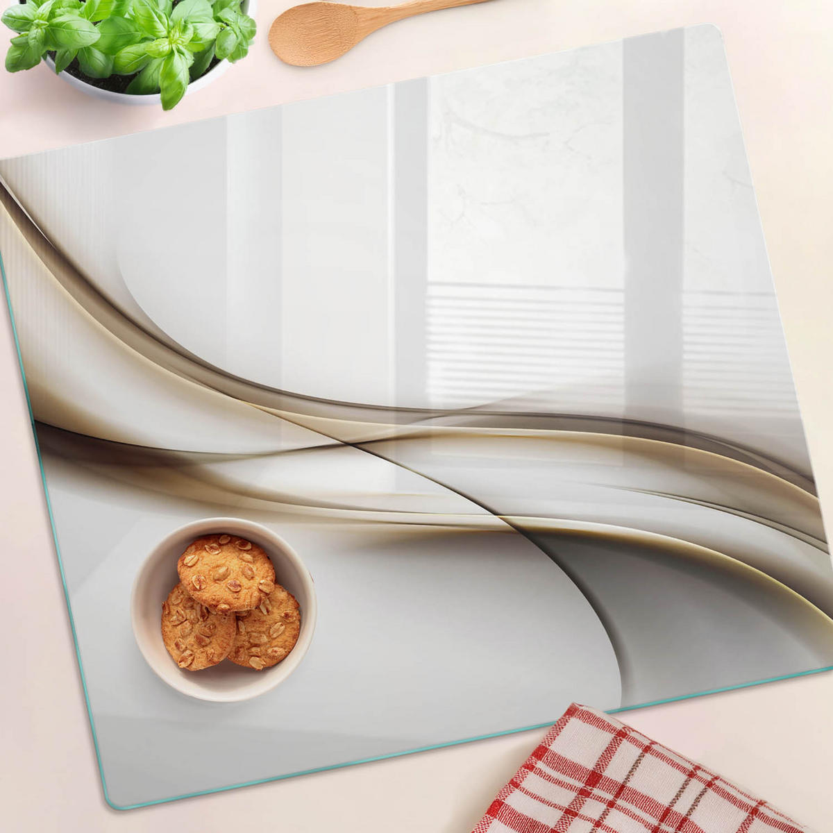 GLASPLATTE 60x52 cm Braune Welle - Beige, Glas (60/0.4/52cm) - TULUP