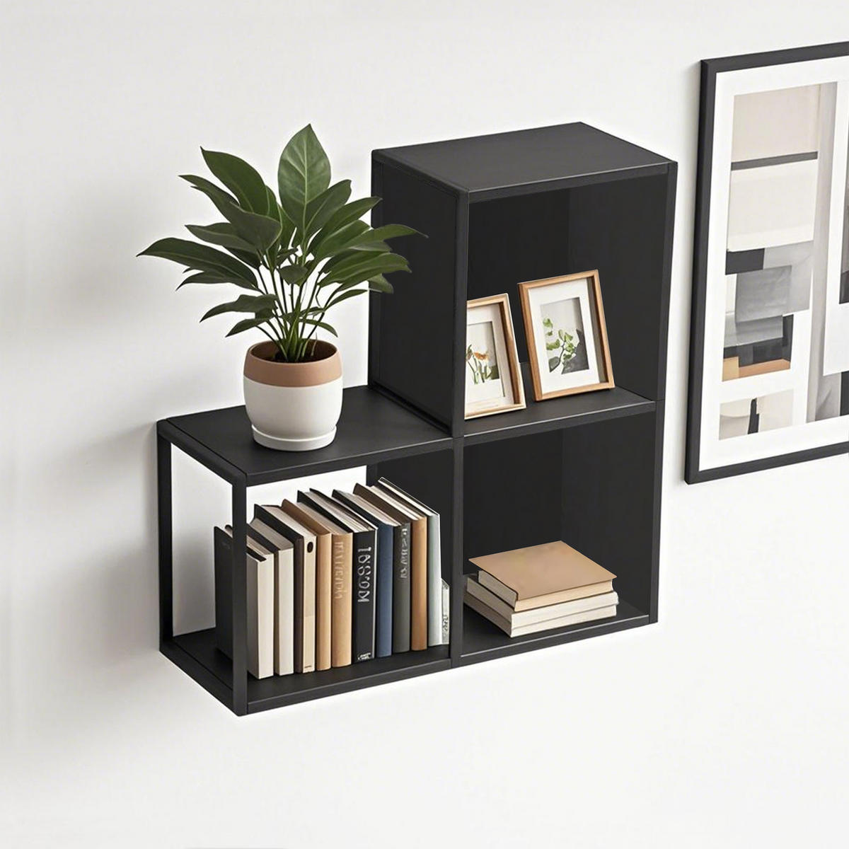 SADA NÁSTĚNNÝCH POLIC 3 KS Nostened - černá, kov (27.5/27.5/20cm) - [en.casa]