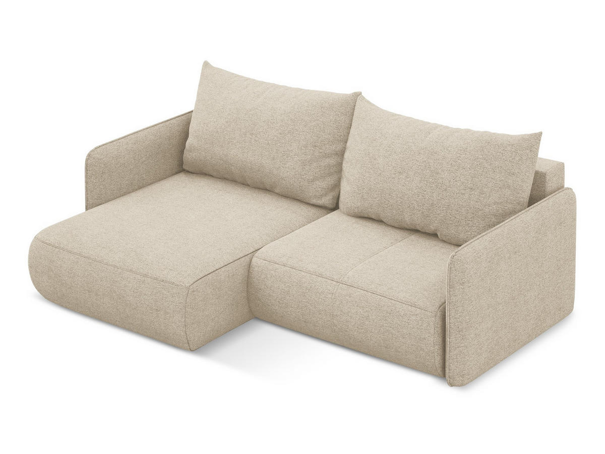 ECKSOFA mit Schlaffunktion Chenille Stoff Beige - Beige/Schwarz, Kunststoff/Textil (148/207cm) - Makamii