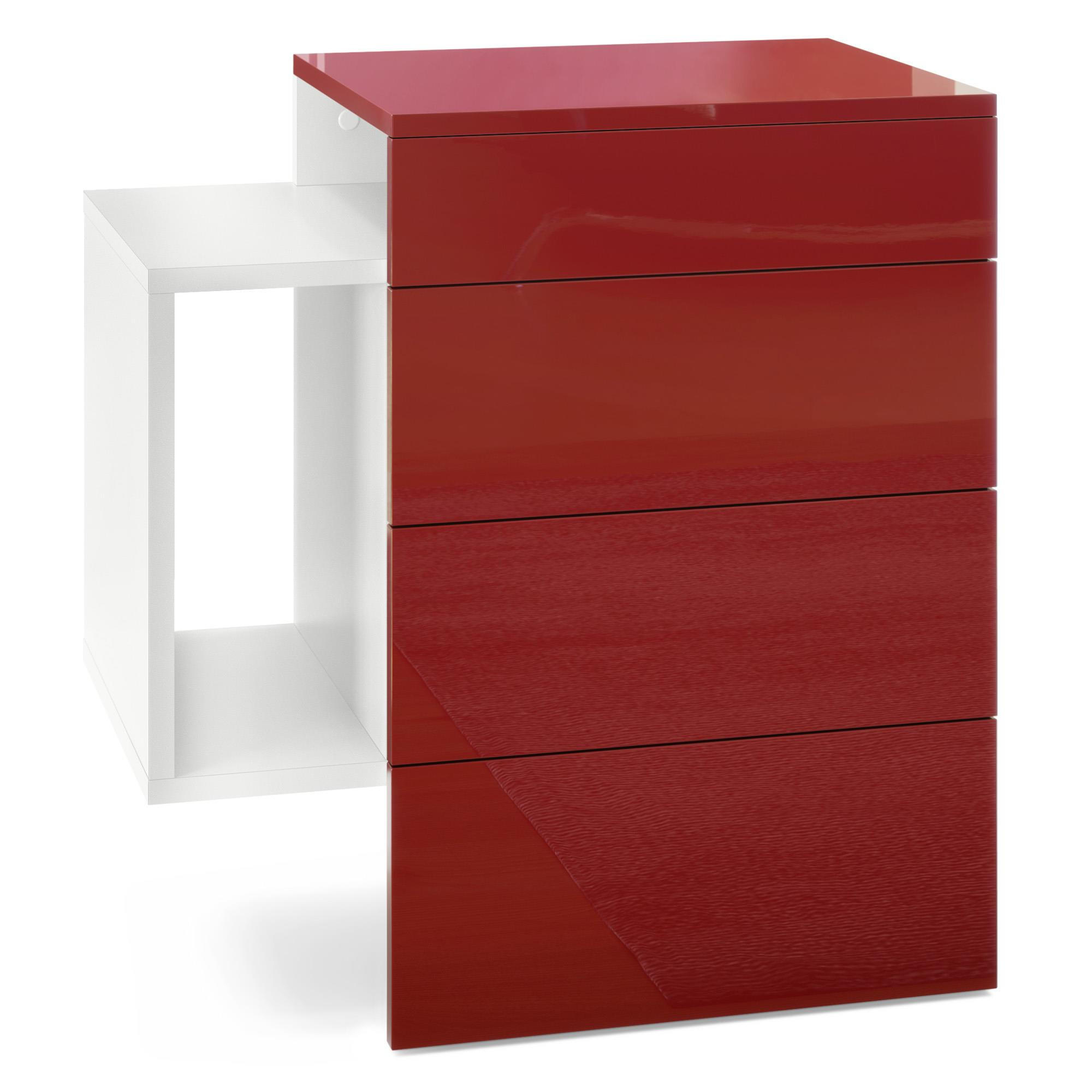 NACHTTISCH Queens Front in Bordeaux Hochglanz - Bordeaux, Holzwerkstoff (60/63/36cm) - Vladon
