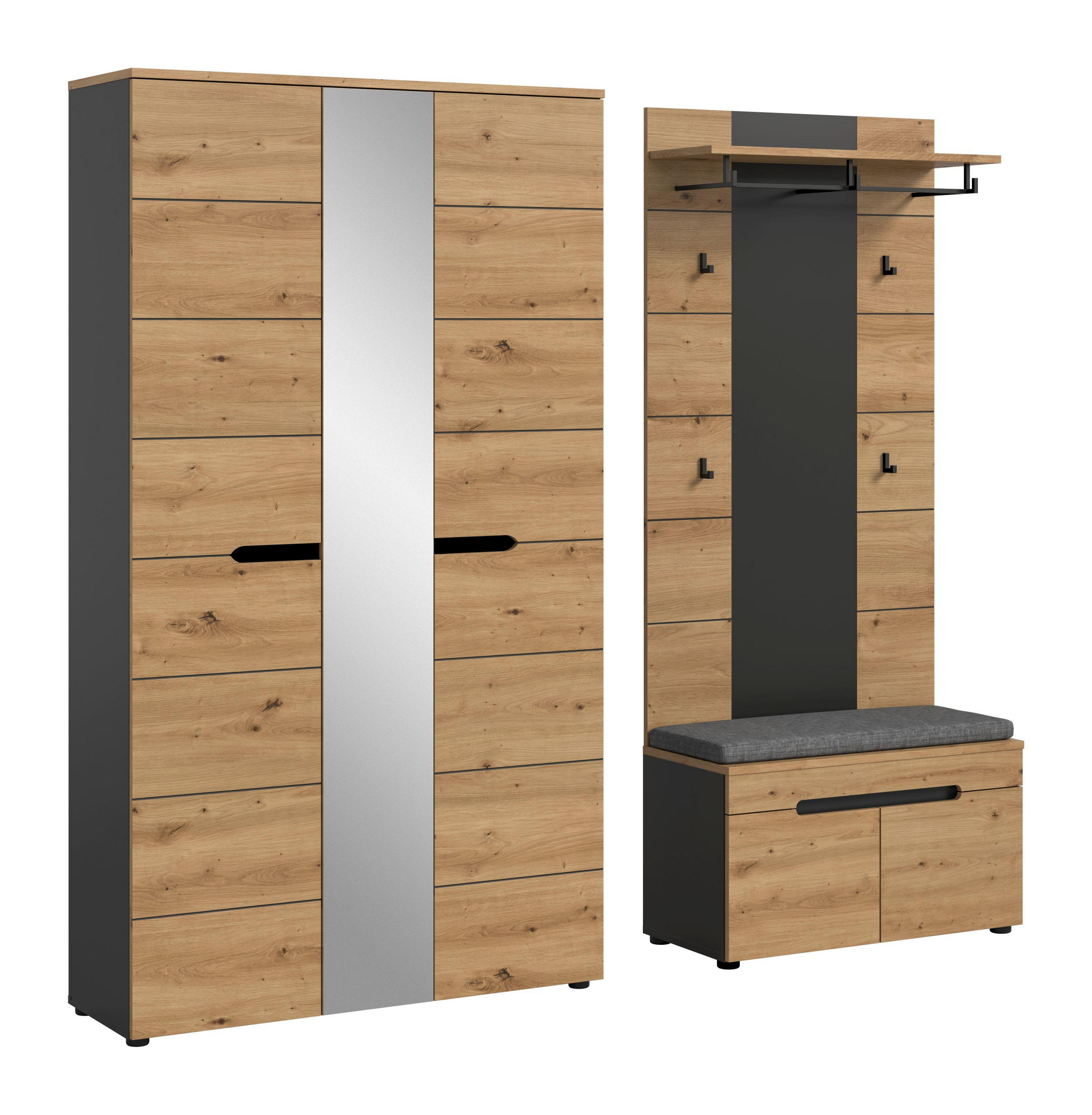 GARDEROBEN-SET Canu Artisan 200/37/190 cm - Grau, Holzwerkstoff (200/190/37cm) - Xonox