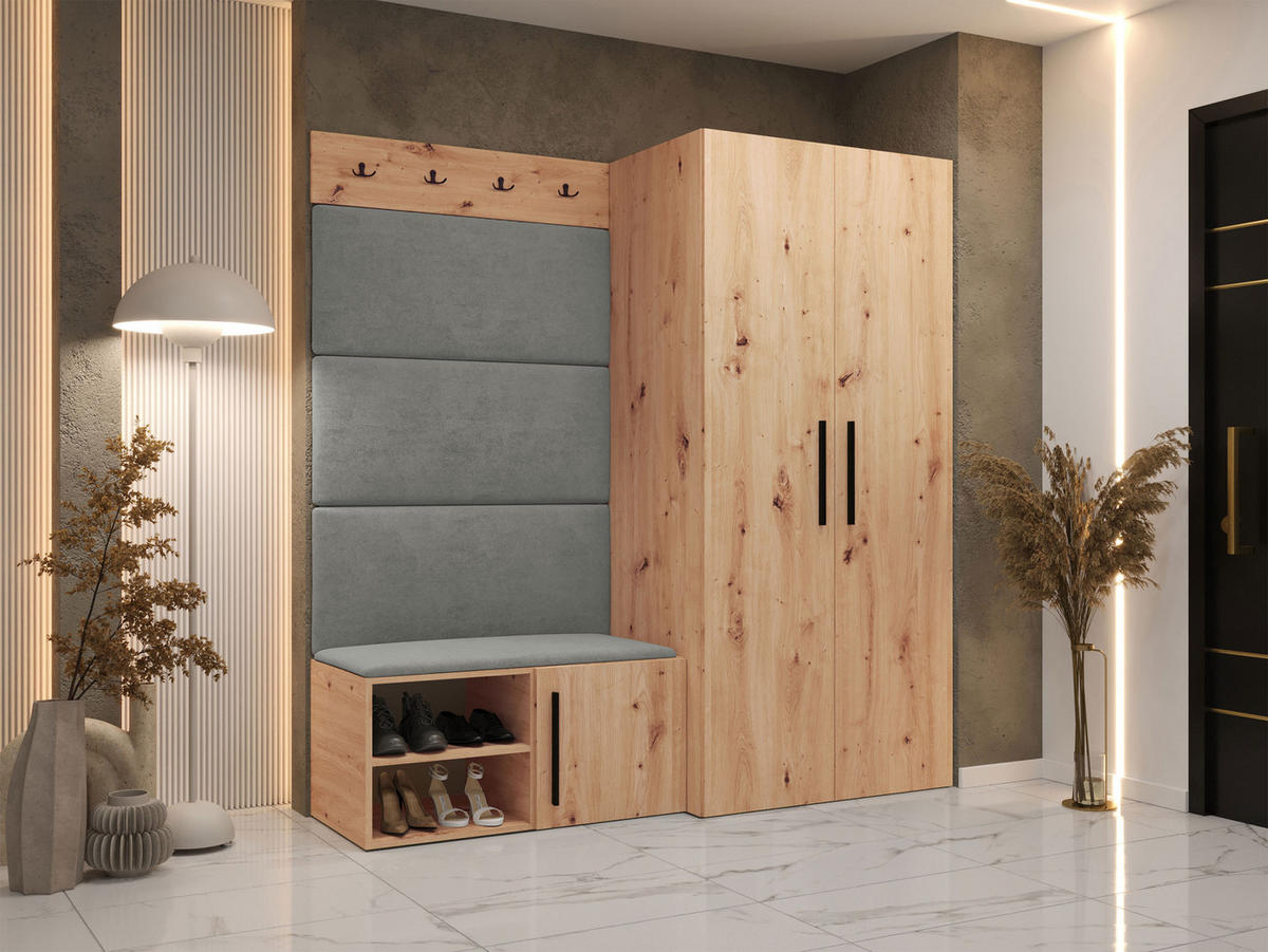 MOBILIER PENTRU HOL Medi I - stejar Artisan/negru, material plastic/compozit lemnos (80/191/50cm) - MIRJAN24