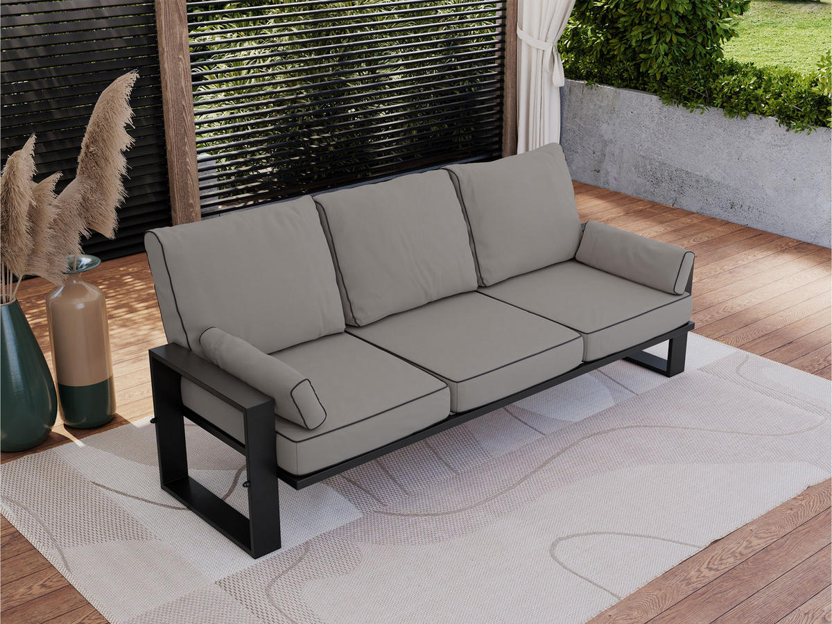 GARTENSOFA Elba 3 Sitzer - Grau - Grau, Textil (215/90/87cm) - MKS