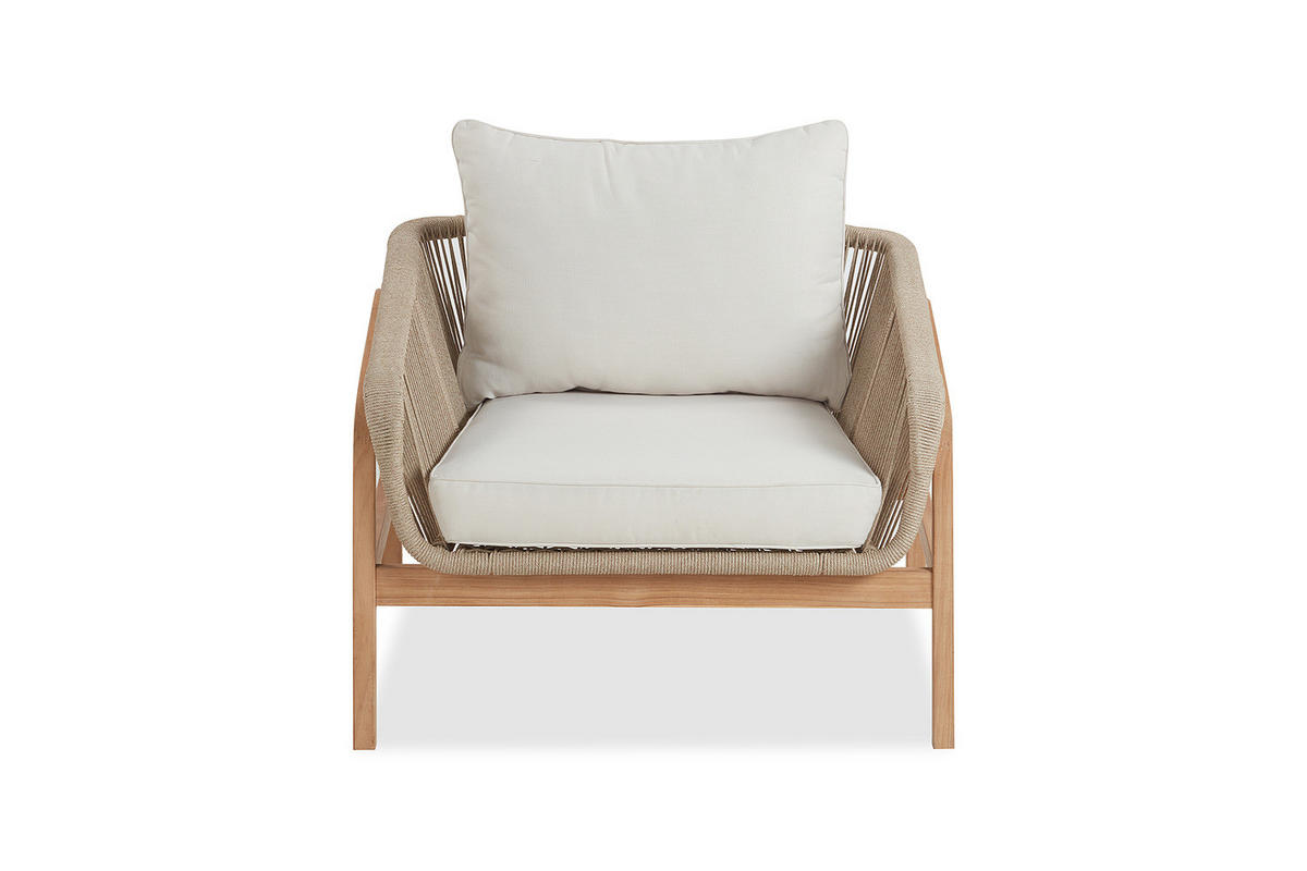 GARTENSITZGRUPPE - Teak massiv / Polyester - Braun / Beige - 5-teilig - Beige/Braun, Holz/Textil - home24