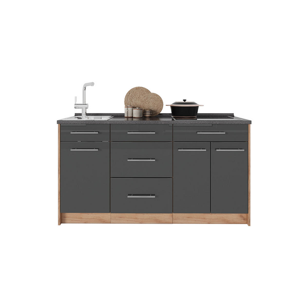 KUCHYNSKÝ BLOK Fame-Line, Antracit vysoký lesk, 150 cm, AP Marble - čierna s vysokým leskom, kompozitné drevo (150/82/60cm) - Vicco