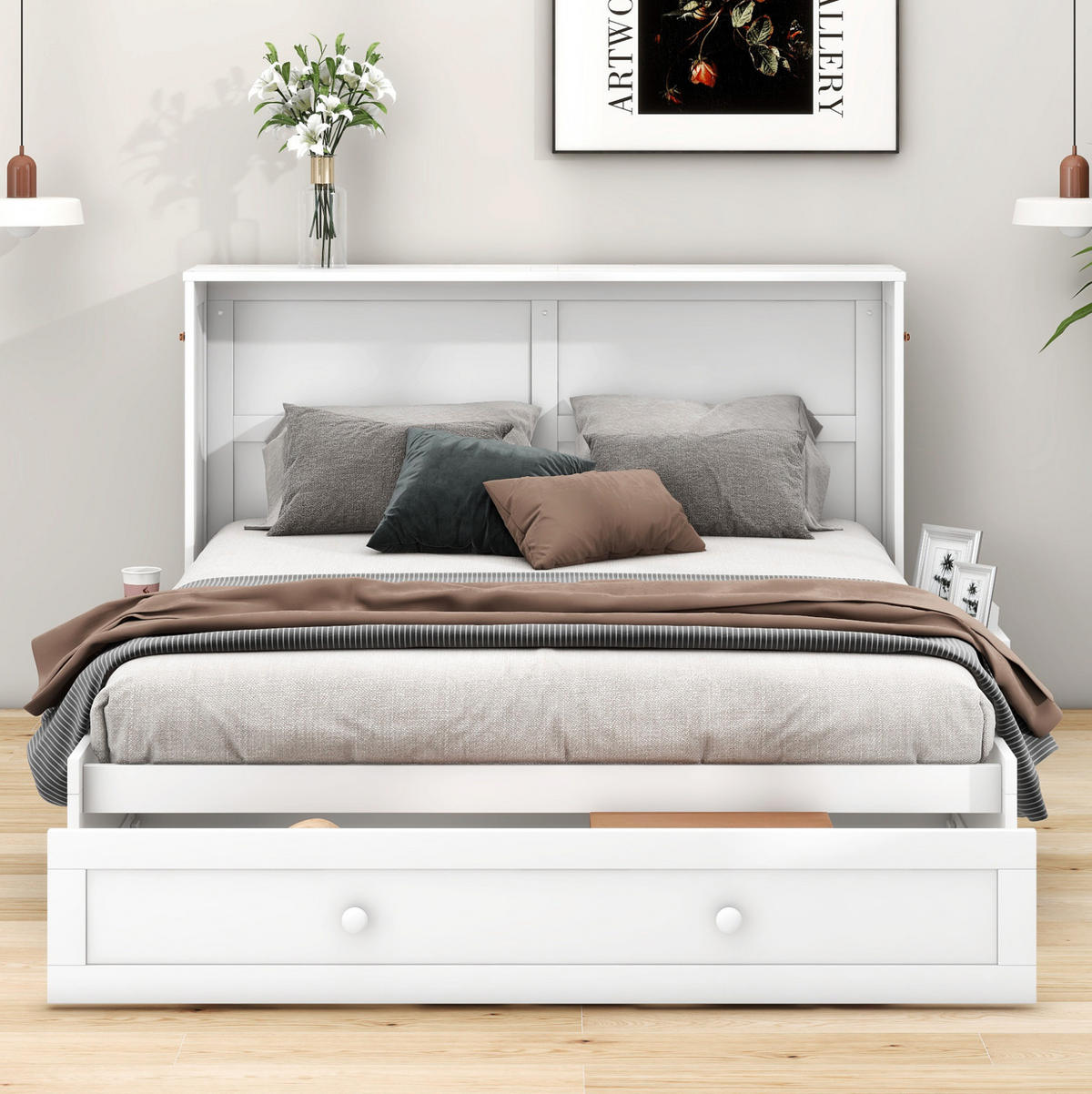 SCHRANKBETT Mobiles 140/200 cm Weiß mit Schublade und Regal - Weiß, Holz (140/200cm) - OKWISH