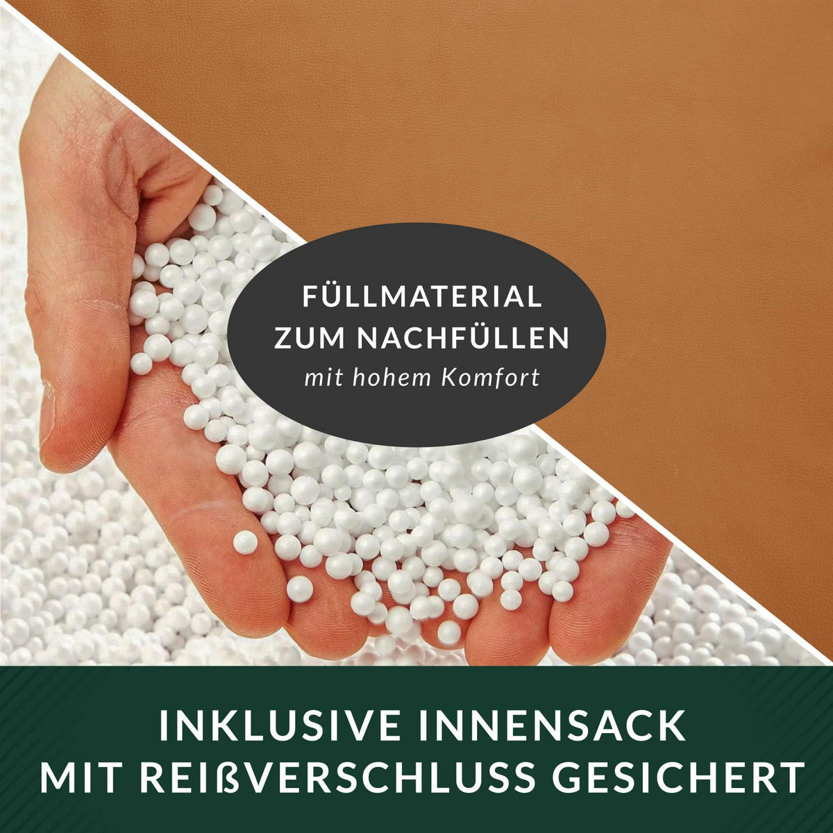 INDOOR SITZSACK Scoop Kunstleder - Hellbraun, Textil (90/70/70cm) - Green Bean