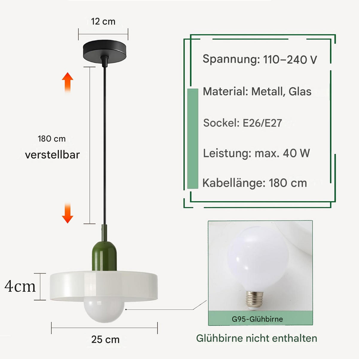 PENDELLEUCHTE Buntglas Vintage Modern 25cm, Metallgrün Küche Schlafzimmer Weiß - Weiß, Metall (25/25/20cm) - Weltevree