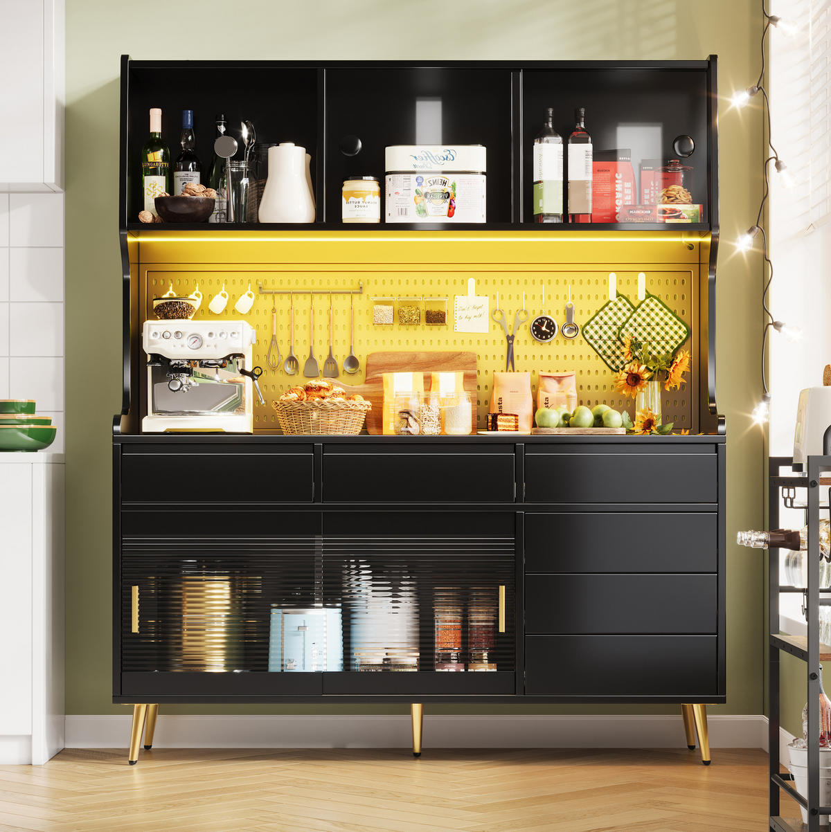 HOCHSCHRANK mit LED-Beleuchtung 145x39x171 cm Glas Schwarz - Schwarz, Glas (39/171/144.9cm) - Meubliv