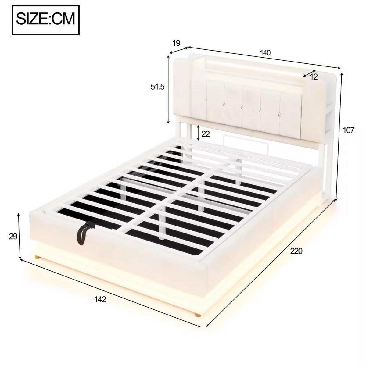 POLSTERBETT 140x200 cm Beige mit Samtbezug, LED-Beleuchtung, USB-Anschlüssen und Stauraum - Beige, Textil (140/200cm) - Modfu