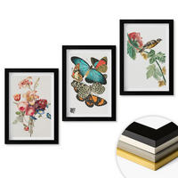 WANDBILDER 3er-Set - 20x30 cm Schwarzer Rahmen - Blumen, Schmetterlinge, Vögel, Pastellfarben - Schwarz, Kunststoff (20/30cm) - ArtPrintCave