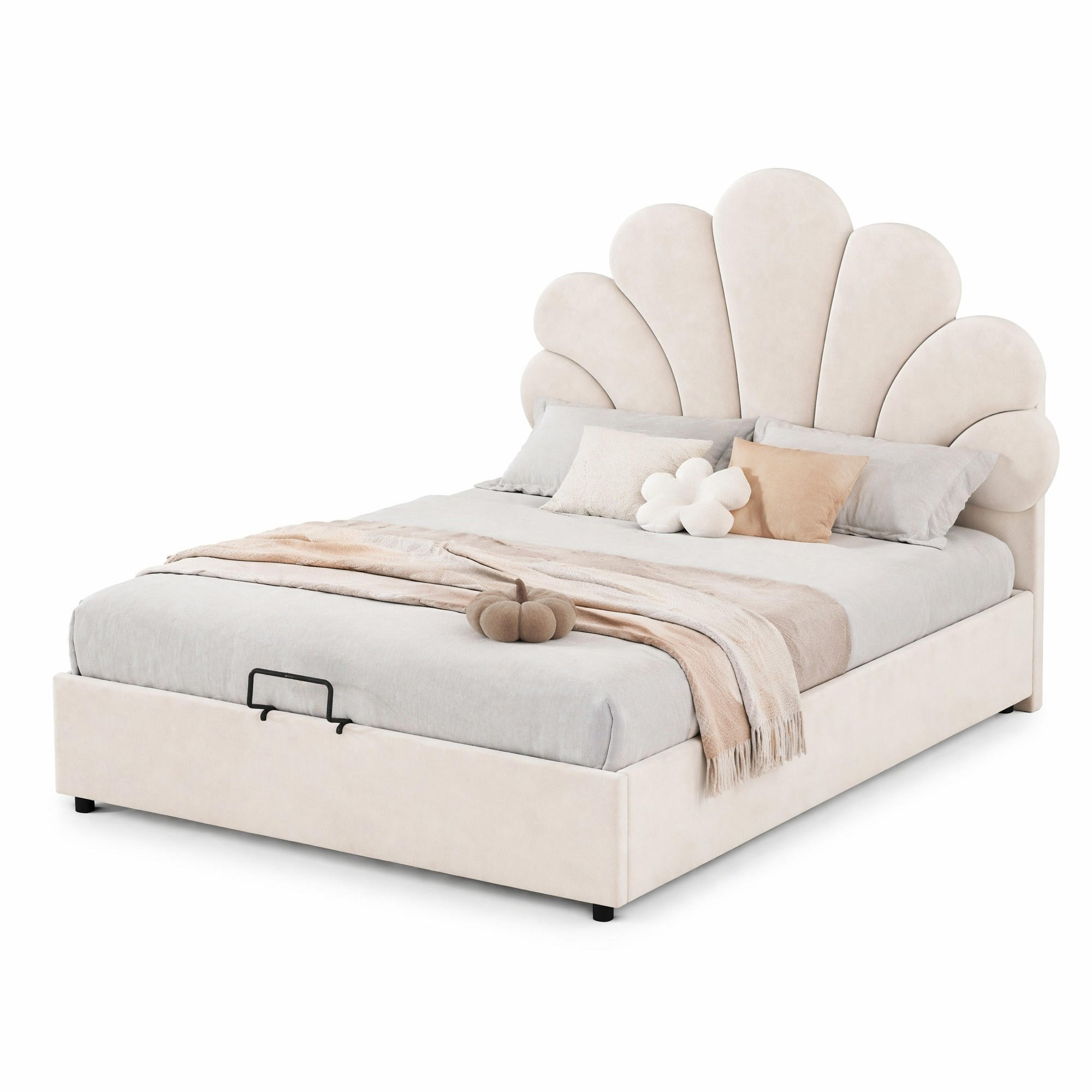 POLSTERBETT 90/200 cm in Beige Samt mit Bettkasten - Beige, Holzwerkstoff/Textil (90/200cm) - CHICFURN