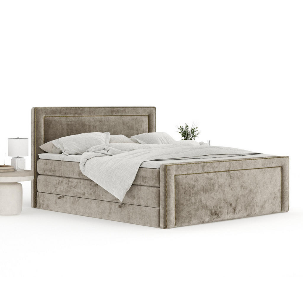 Thumbnail - Maison de Reve Boxspringbett, Beige, Textil, Buche, Kiefer, H3 + H4, 7-Zonen, Höhe ca. 40 cm, 140x200 cm, Handmade in Eu...