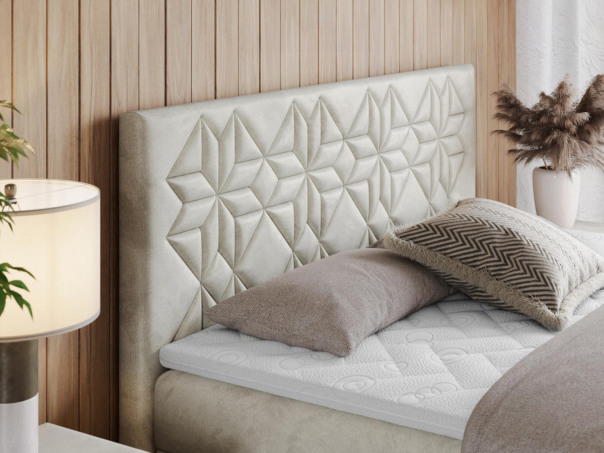 BOXBETT LEILA 160/200 Beige Velvet - H3 - Beige, Holz/Textil (160/200cm) - MKS