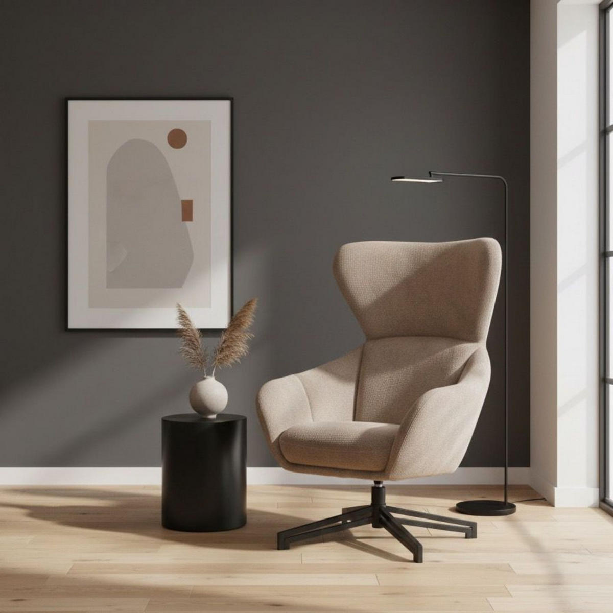 OHRENSESSEL Marconia braun drehbar - Schwarz/Braun, Textil/Metall (75/109/80cm) - Mr. Deko