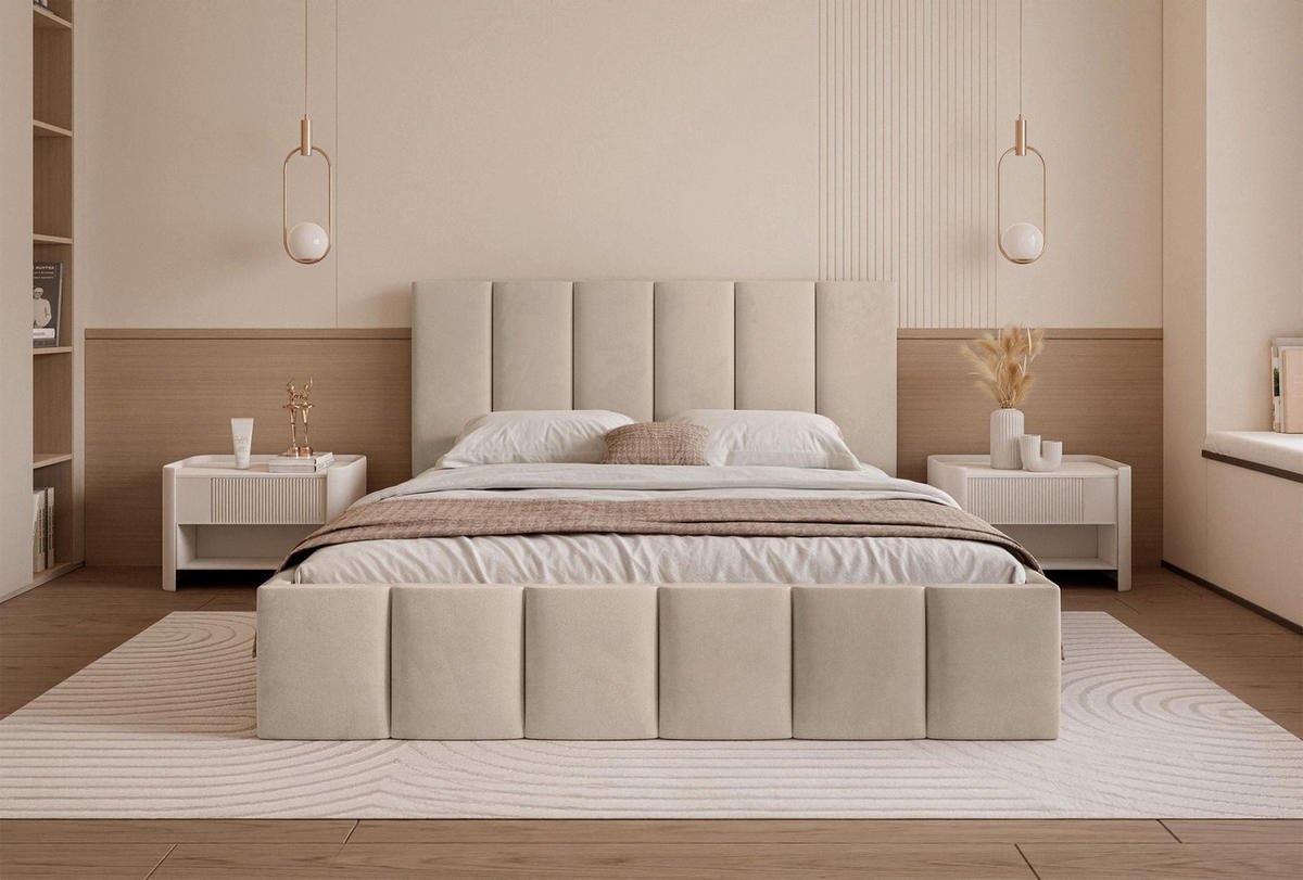 POLSTERBETT Sarafino Beige Samt 140x200 cm - Beige, Textil (140/200cm) - Selsey