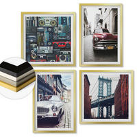 WANDBILDER 4er Set - 50x50 cm & 40x60 cm Goldrahmen - Old Cars Brooklyn Retro-Audio - Goldfarben, Kunststoff (50/50cm) - ArtPrintCave