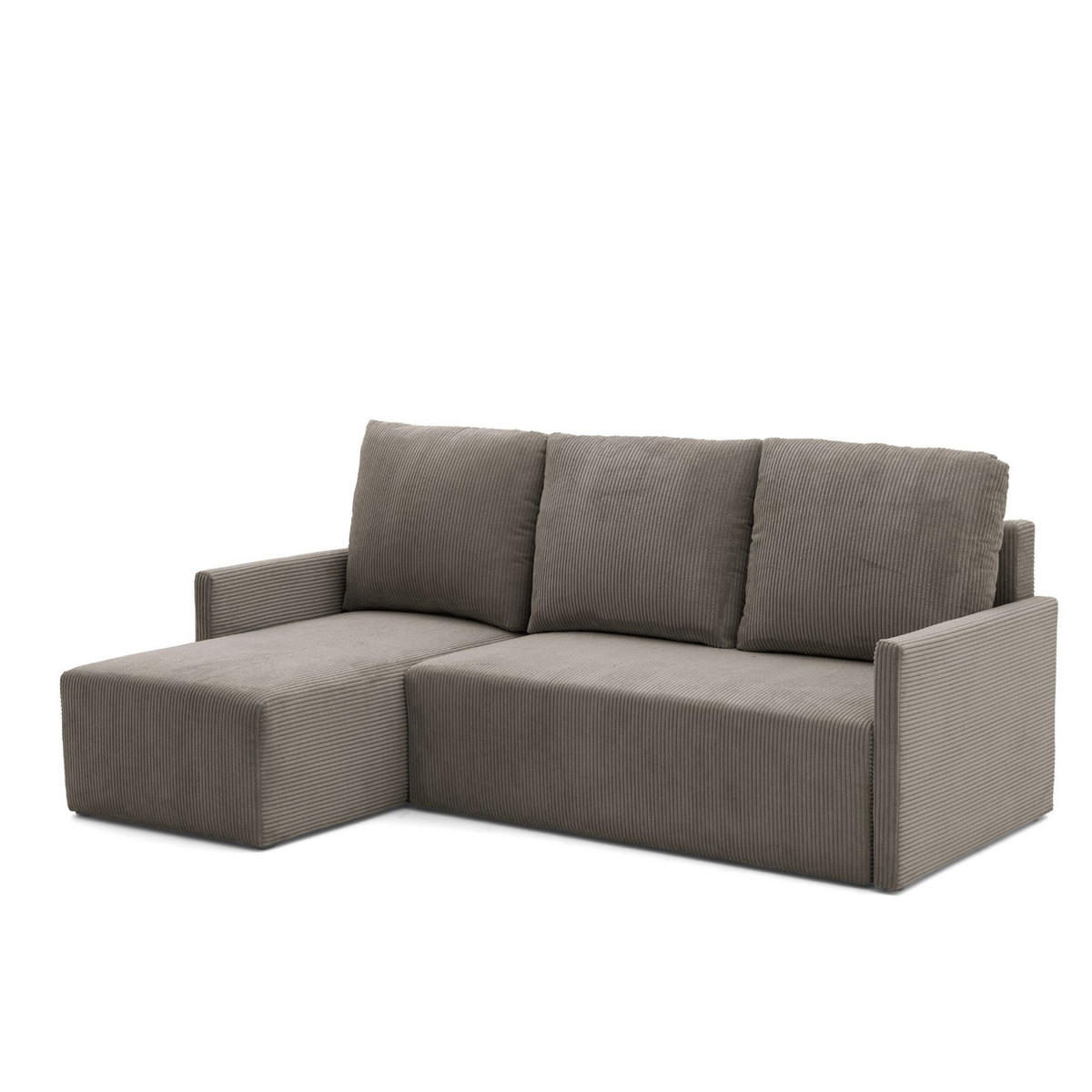 ECKSOFA GARDA L universell links/rechts montierbar mit Schlaffunktion 132x198 cm Cord Hellbraun - Hellbraun/Schwarz, Holz/Kunststoff (209/145cm) - NACANAPA