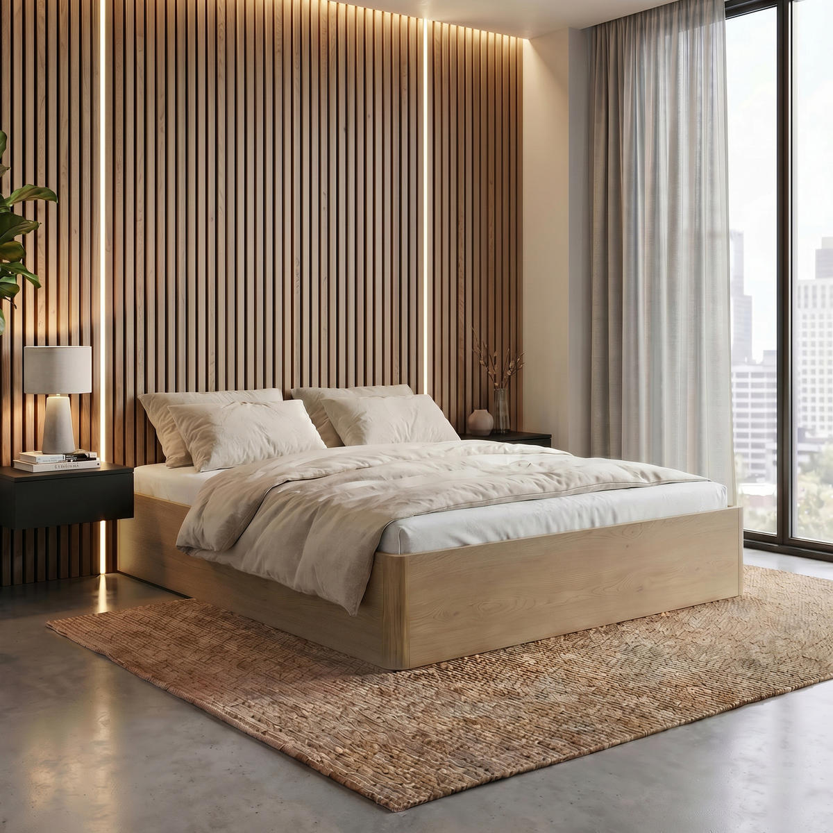 BETT Sara mit Bettkasten und Taschenfedernmatratze 20 cm, 180x200, Cremona Eiche - Eichefarben, Holzwerkstoff (180/200cm) - Beautysofa