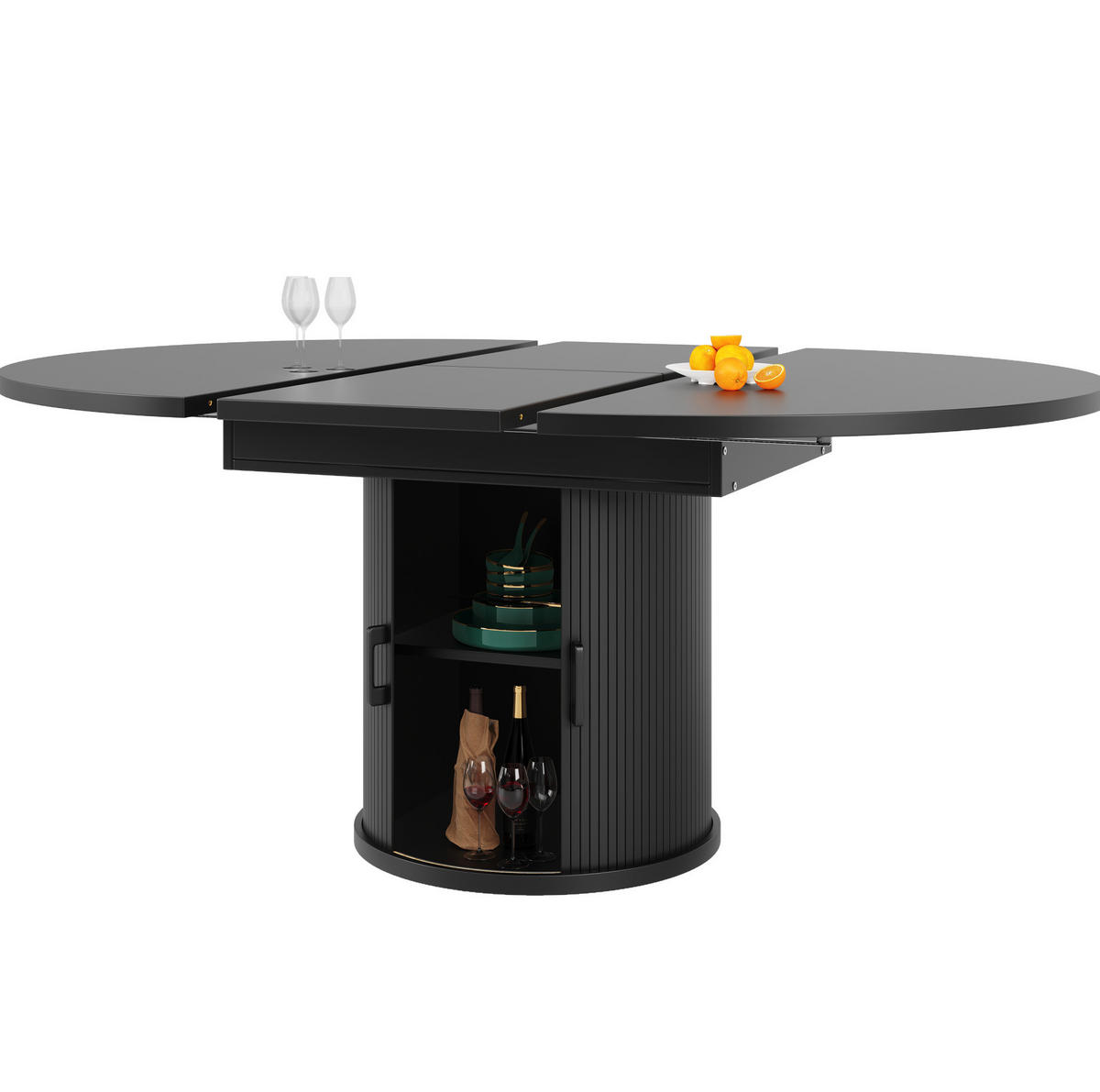 ESSTISCH 118-158/118/76,8 cm ausziehbar mit Stauraum und Schiebetüren aus MDF, Schwarz - Schwarz, Holzwerkstoff (118/118/76.8cm) - Redom
