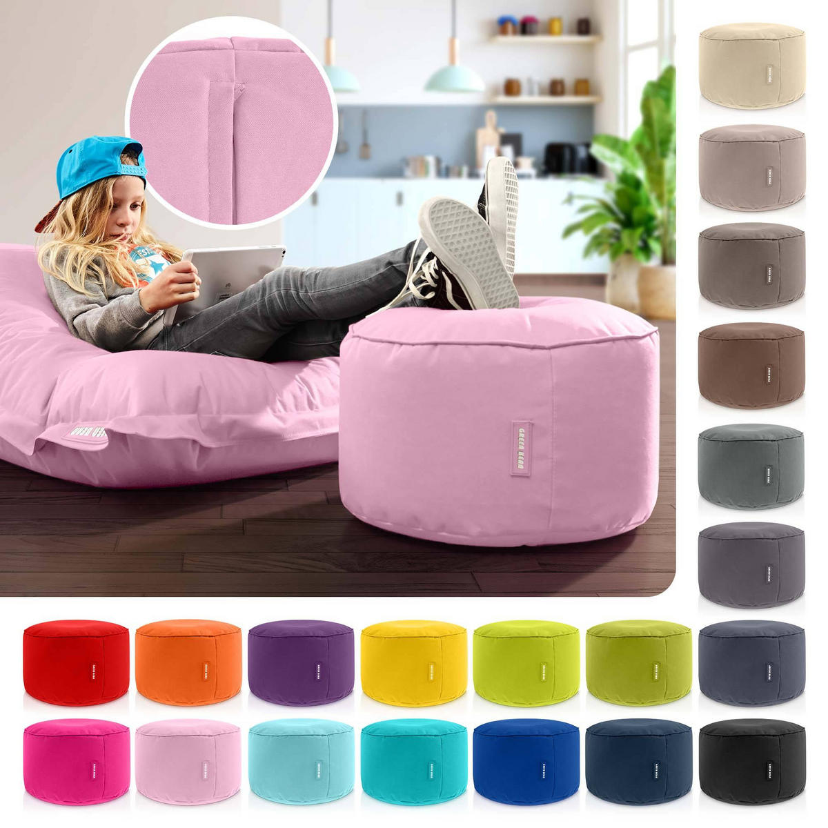 SITZSACK-HOCKER Pouf "Stay" 45x25cm - Rosa, Textil (45/25/45cm) - Green Bean