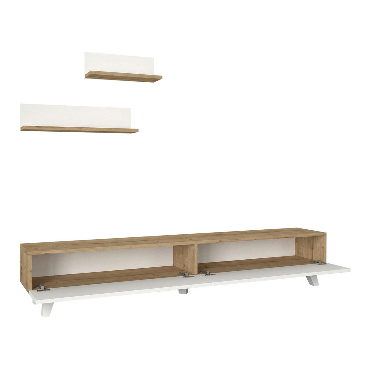 LOWBOARD Saarijärvi mit 2 Wandregalen - Weiß, Holzwerkstoff (180/33/31cm) - [en.casa]