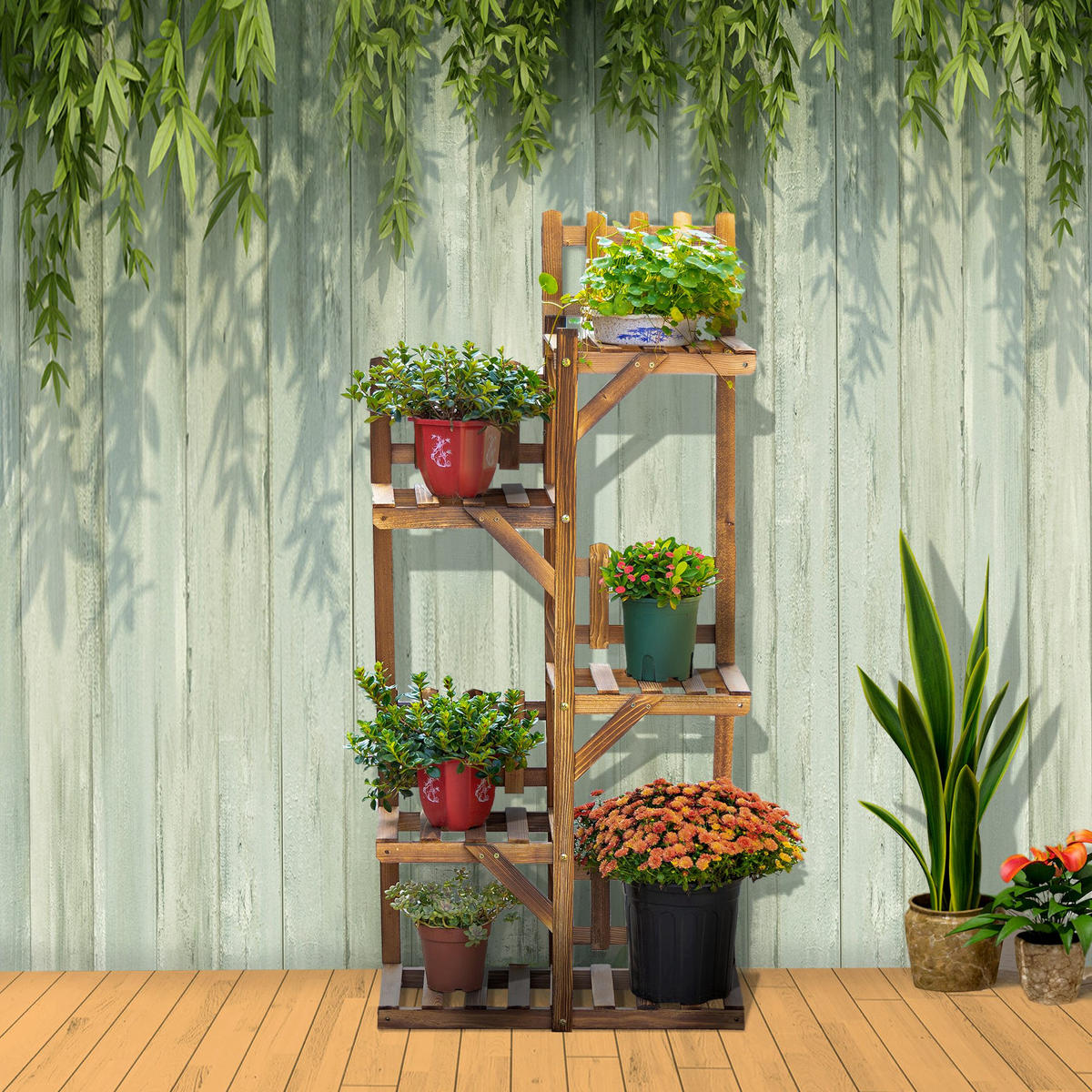 BLUMENTREPPE DE-12107 5-stufig mit kleinen Barrieren, 60/30/130 cm Natur - Naturfarben, Holz (30/130/60cm) - ComfortXL