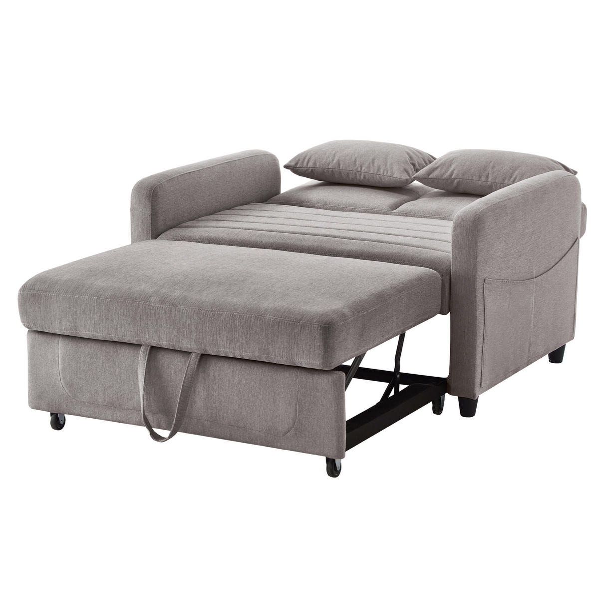 SCHLAFSOFA aus Baumwoll-Leinen-Stoff 166x95 cm Grau mit Ausziehfunktion, 3-fach verstellbarer Rückenlehne und 2 Kissen - Grau, Kunststoff (77/82.5/114cm) - Modfu