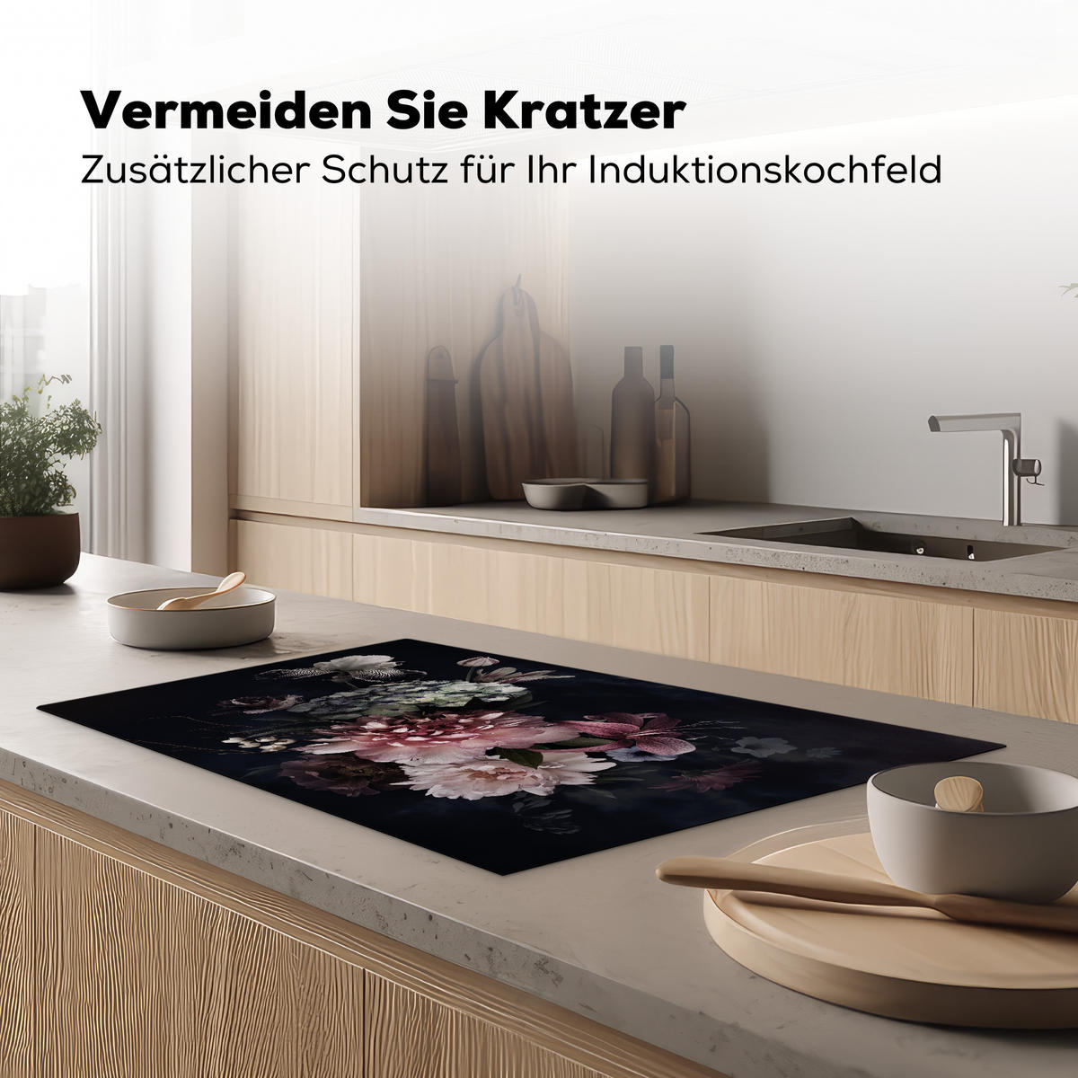 HERDABDECKPLATTE Blumen - Vintage - Pastell - Rosa - Weiß 83x51 cm - Altrosa, Kunststoff (83/51.5/0.2cm) - MuchoWow