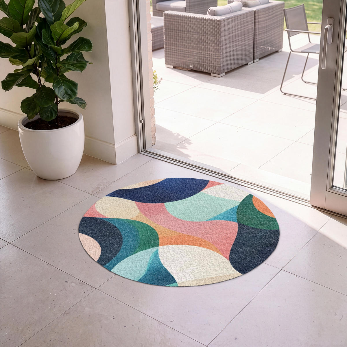 ROHOŽKA Abstraktní - modrá - růžová 90x90 cm - různobarevná, textil/umělá hmota (90/0.4cm) - MuchoWow
