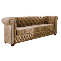 CHESTERFIELD-SOFA 3-sitzer Lauren Beige Samt - Beige/Braun, Holz/Textil (203/72/86cm) - S-Style Möbel