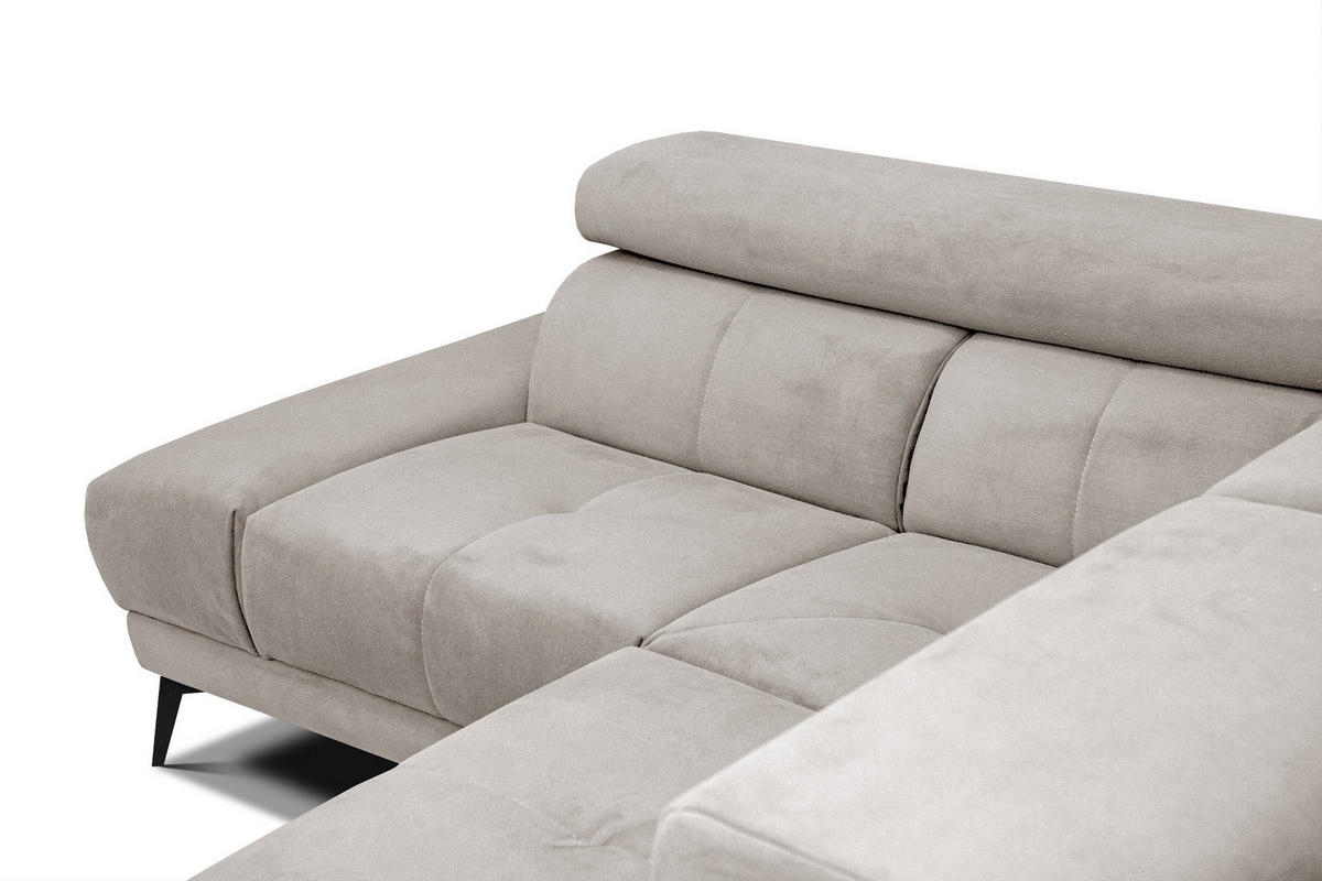 ECKSOFA LARS 5-Sitzer, 1 Relax, verstellbare Kopfstützen, beige - Beige/Schwarz, Holzwerkstoff/Textil (284/201cm) - Courtois Laville