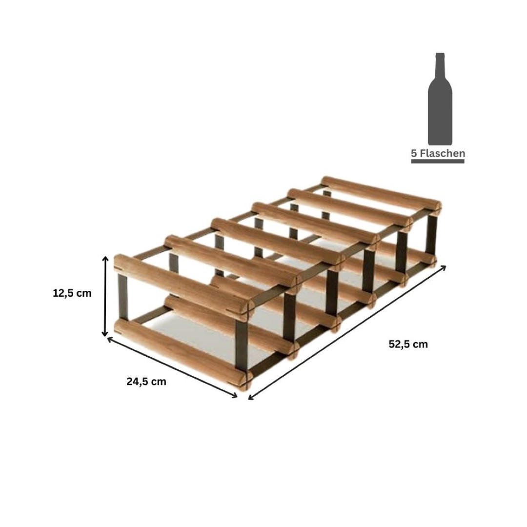 WEINREGAL Vinotega Mod Metal 12,5x52,5x24,5 cm 5x1 Flaschen Massives Kiefernholz Braun Geölt - Braun, Holz (52.5/12.5/24.5cm) - PROREGAL
