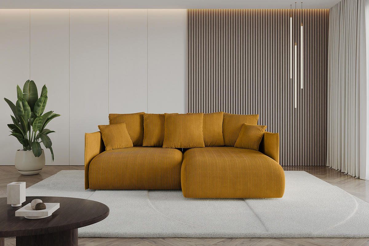 ECKSOFA Ottomane rechts ONESK-L 216x177x72 Senfgelb Cord - Currygelb, Holzwerkstoff/Kunststoff (177/216cm) - ALTDECOR