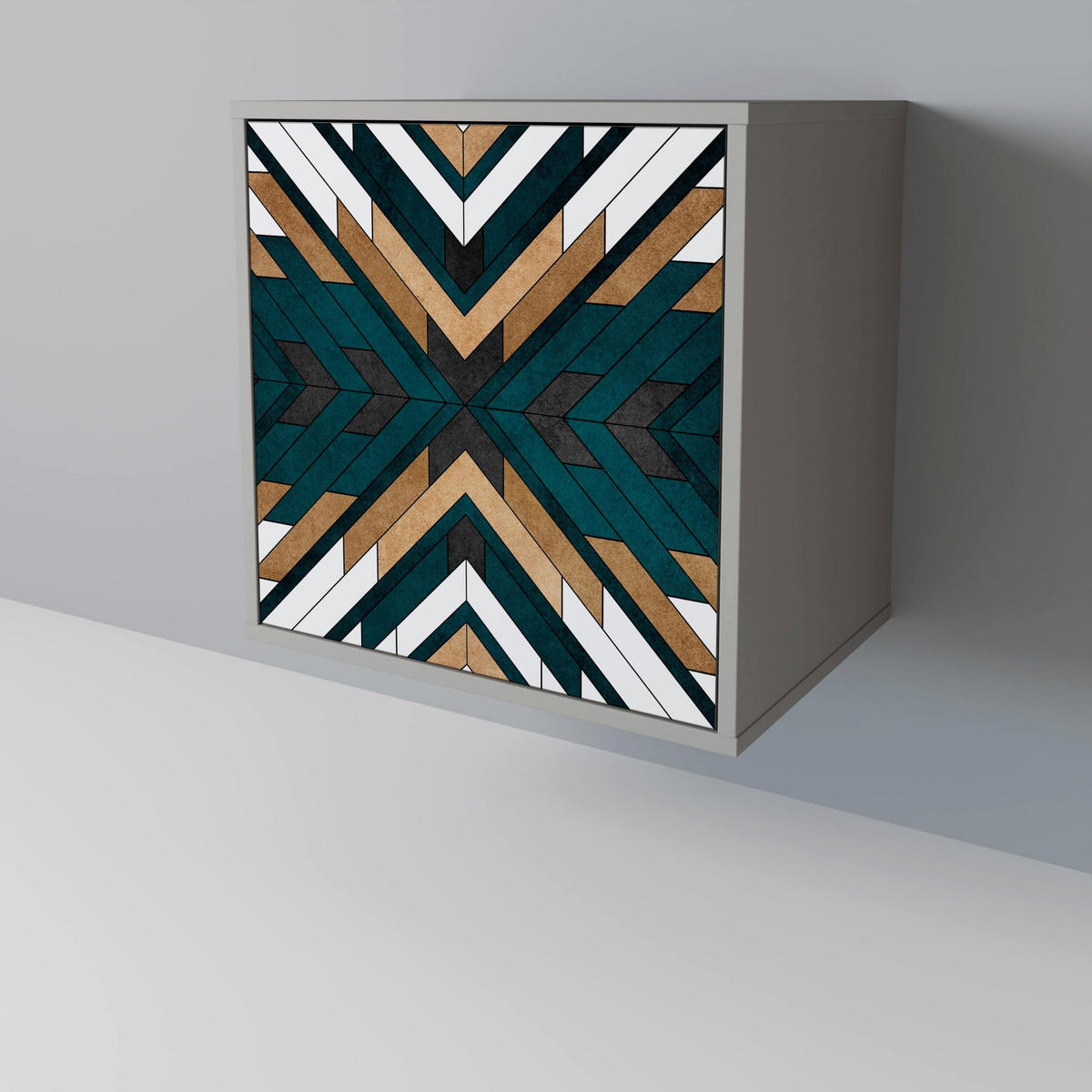 SIDEBOARD ARTISTIC GEOMETRY, Grau, 57,5x42x67,5 cm, Schwarze Metall-Rahmenfüße - Multicolor/Schwarz, Holzwerkstoff/Metall (57.5/67.5/42cm) - SpaceRebels